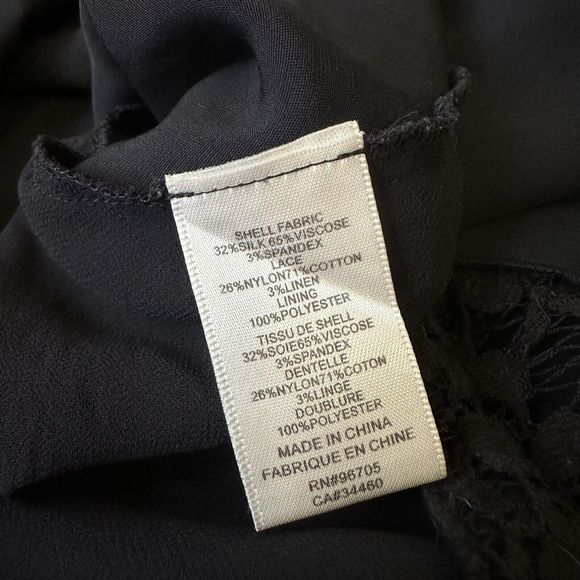 REBECCA TAYLOR S/S Silk Blend V-Neck Top in Black Lace Accent - Picture 7 of 9